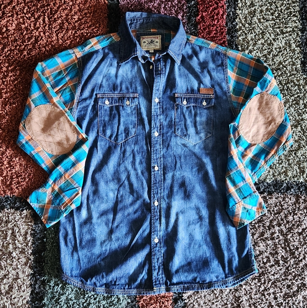 WINCHESTER MULTI-COLOR  PATCHED ELBOW SHIRT MEN SIZE 2XL